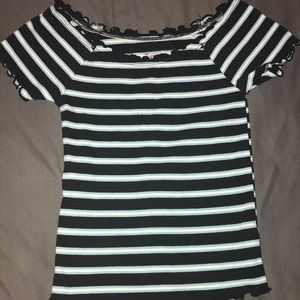 black and blue striped off the shoulder top!